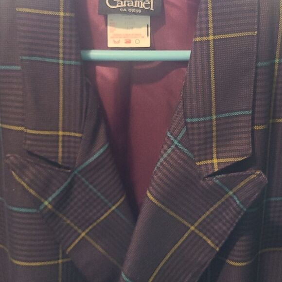 LADIES Large Creme Caramel Brown Check Suit Jacket - Picture 6 of 10